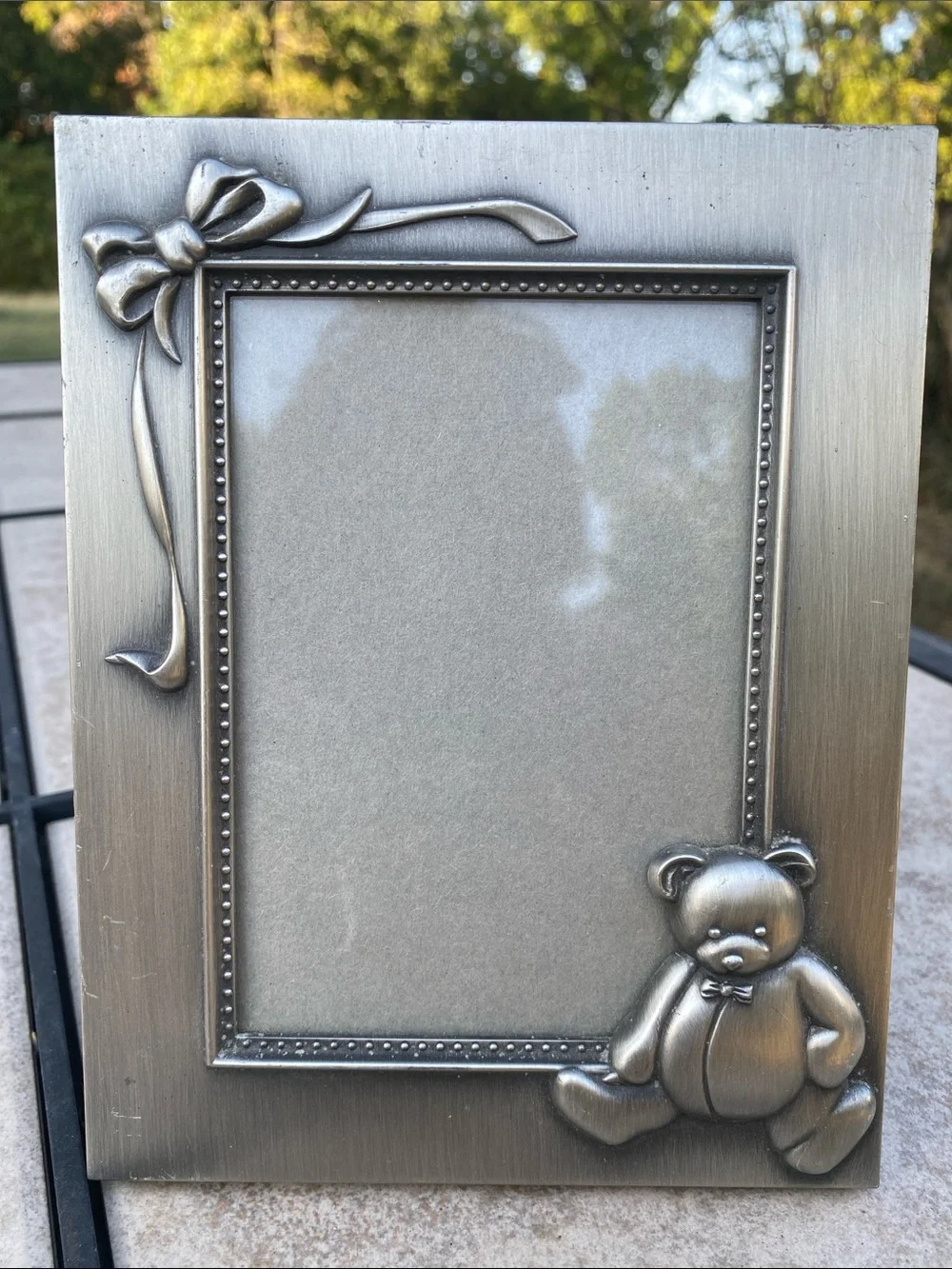 1997 HB Group Metallic Teddy Bear Motif Photo Frame Outside 5.25